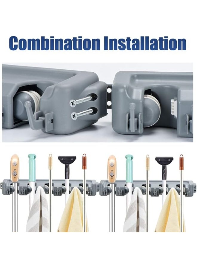 طقم منظم حامل المماسح والمكانس الجداري قطعتين مع رفوف وخطافات قابلة للتعديل لتنظيم أدوات المطبخ والحديقة والجراج وتوفير المساحة بأسلوب عصري وراقٍ - Image 3